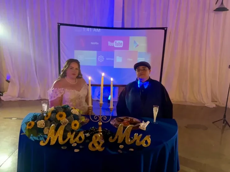 Wedding reception with blue lighting