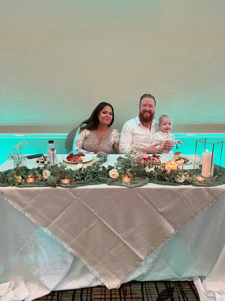 Family celebration dinner with child