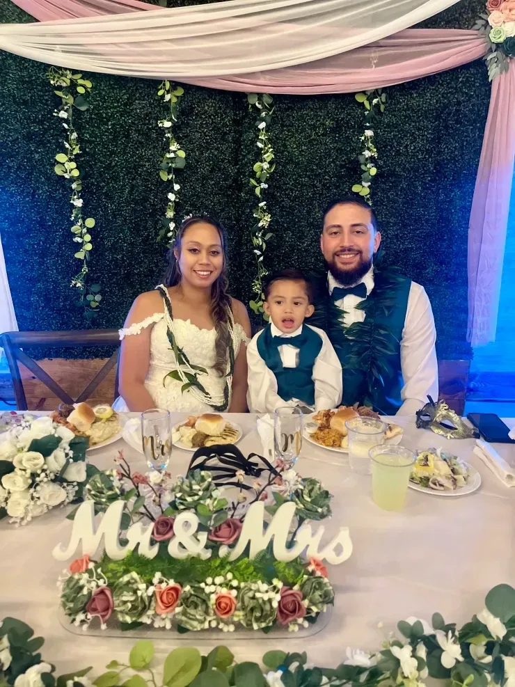Family at elegant wedding reception dinner